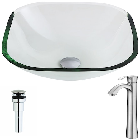 Anzzi Cadenza Deco-Glass Vessel Sink in Clear with Nickel Harmony Faucet LSAZ074-095B